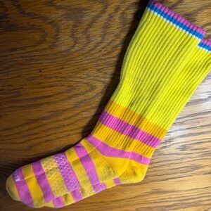 BOMBAS Sesame Street Big Bird Striped Yellow & Pink Crew Socks - Men L